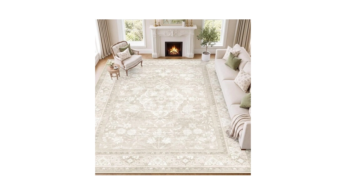 Samebed 8x10 Area Rug Living Room, Vintage Neutral Washable Carpet