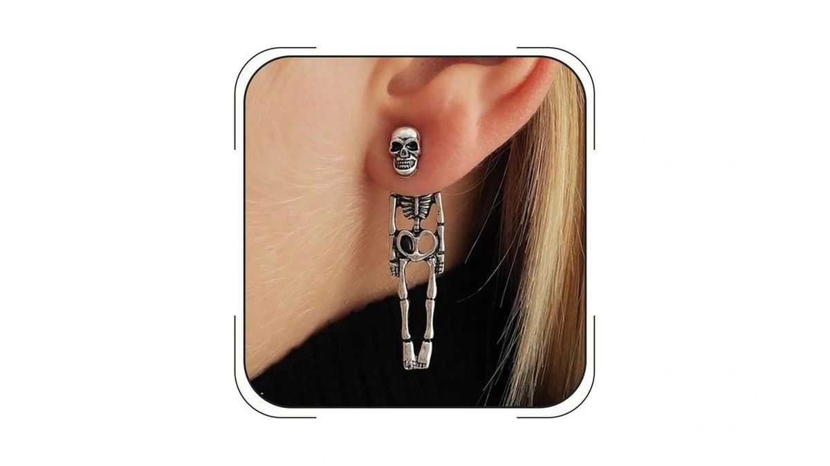 Punk Halloween Earrings For Women, Spooky Skull Skeleton Dangle Earrings