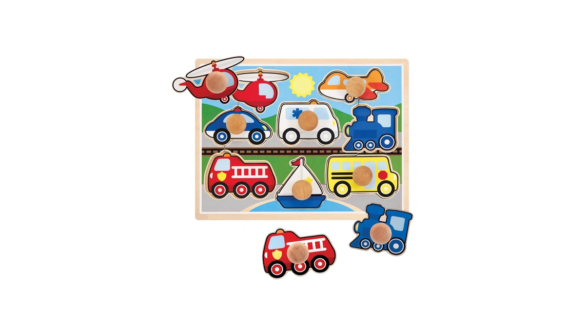 Melissa & Doug Vehicle Jumbo Knob Puzzle, Wooden Peg Puzzle