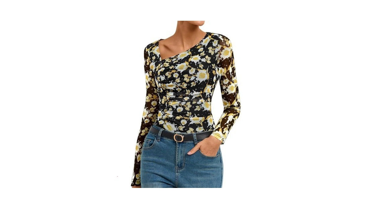 Grace Karin Women Mesh Boho Tops Asymmetrical Blouses Black Xl