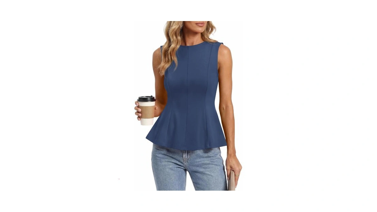 Btfbm Womens Pleated Peplum Tank Tops Fitted Blouses,s,grey Blue