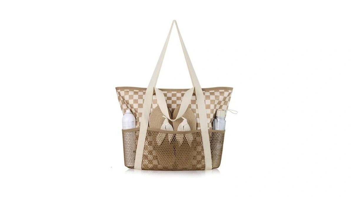 Homespon Mesh Beach Bag Sandproof Water Resistant Tote Zipper Pool