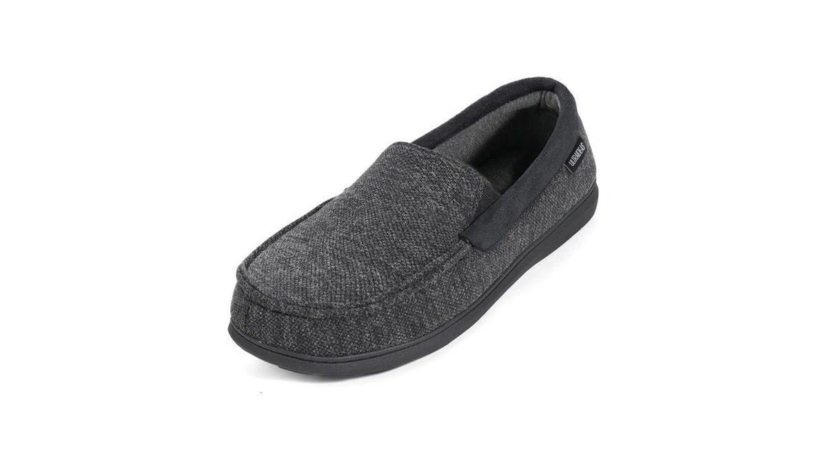 Ultraideas Men's Breathable Moc Slippers Memory Foam, Knit Black, 10