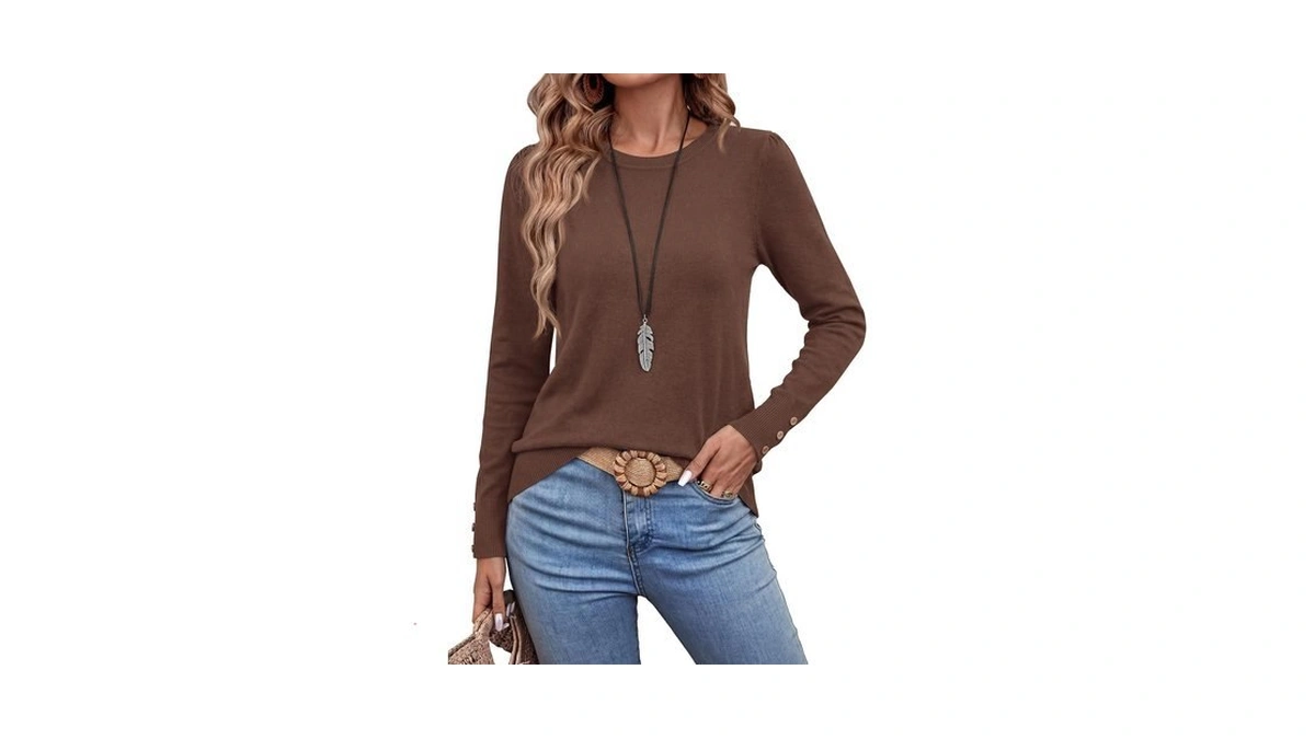 Prettygarden Womens Sweaters Lightweight Long Sleeve Tops(brown,l)