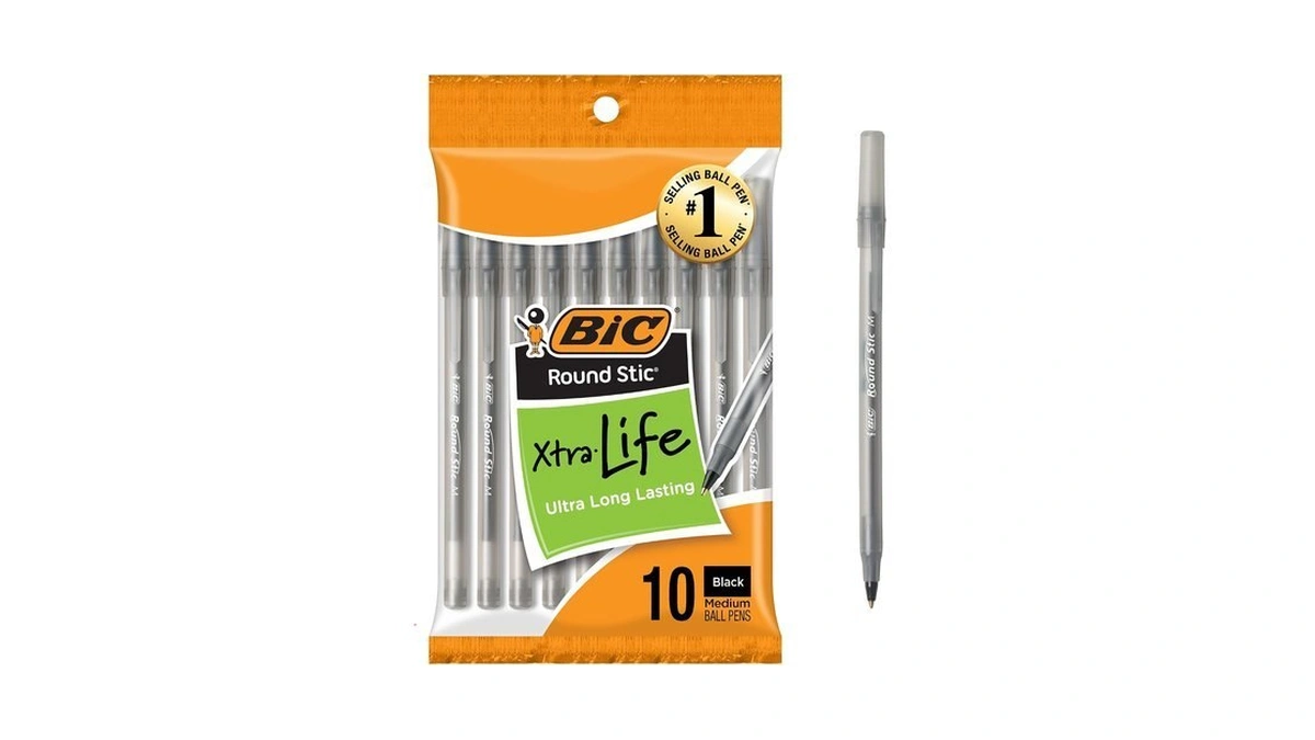 Bic Round Stic Black Ballpoint Pens, Medium Point, 1.0mm, 10-count