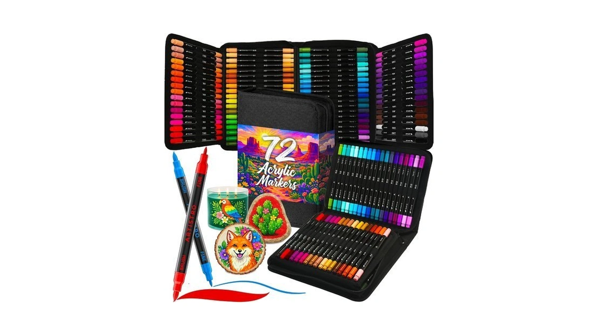 Artistro Acrylic Paint Markers, Dual-tip Paint Pens, Black 72 Pack
