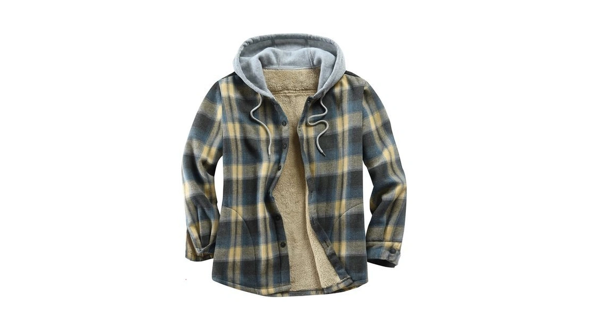 Derbars Men Sherpa Fleece Flannel Shirt Jacket Plaid Button Coat