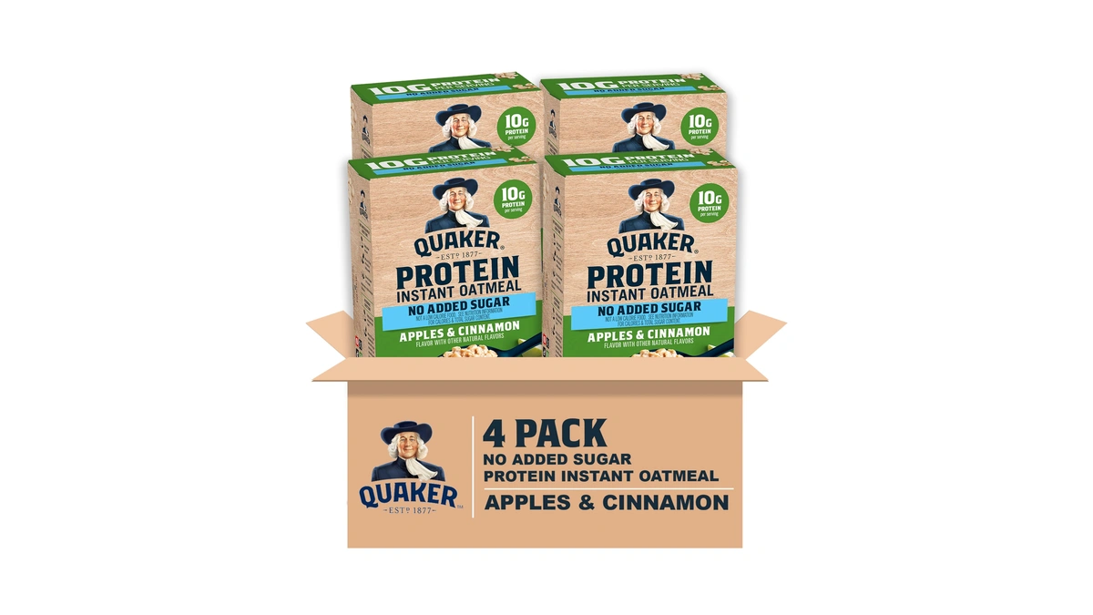 Quaker Protein Instant Oatmeal, Apple Cinnamon, 12g Protein Per Serving,