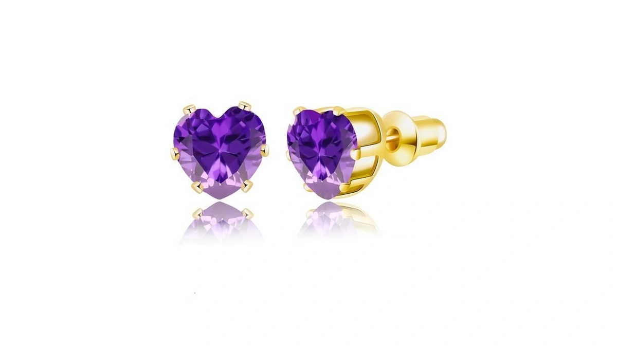 Miusishiyu February Birthstone Stud Earrings For Women Statement Amethyst Cubic