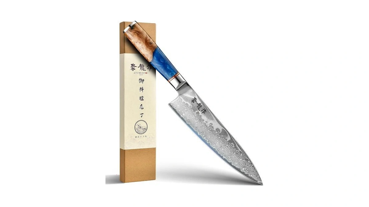 Atumuryou Japanese Chef Knife, 8 Inch Damascus Kitchen Knife With