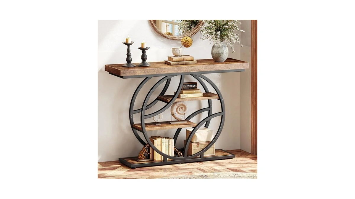 Huuger 41.3 Inch Entryway Table With Artistic Curved Metal Frame,sofa