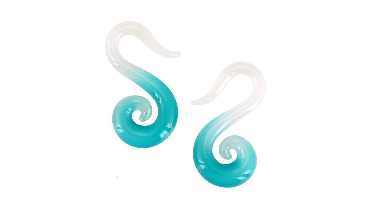 2pcs Seahorse Sharp Glass Tapers Twist Spiral Plugs Piercing Gauges