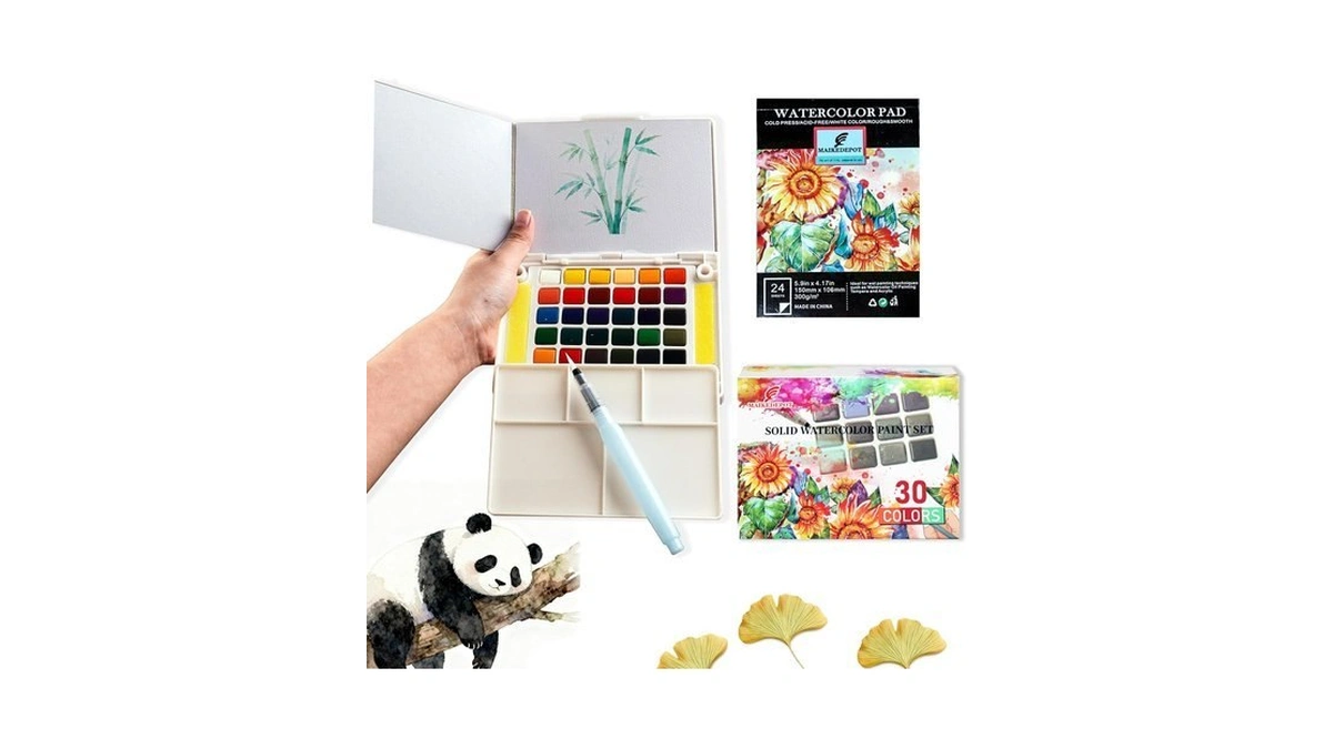 Maikedepot Portable Watercolor Paint Set - 30 Colors Travel Watercolor