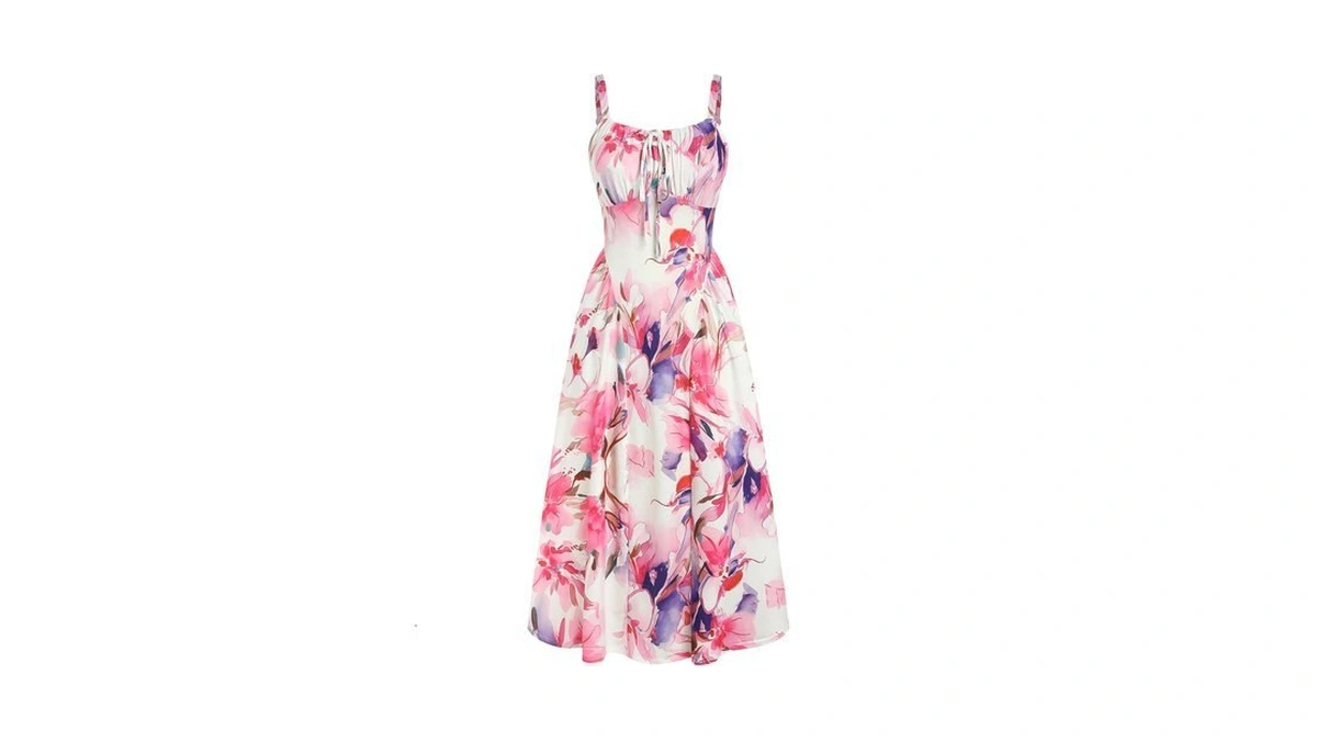Zaful Women Summer Dress Square Neck Floral Midi Dress Corset