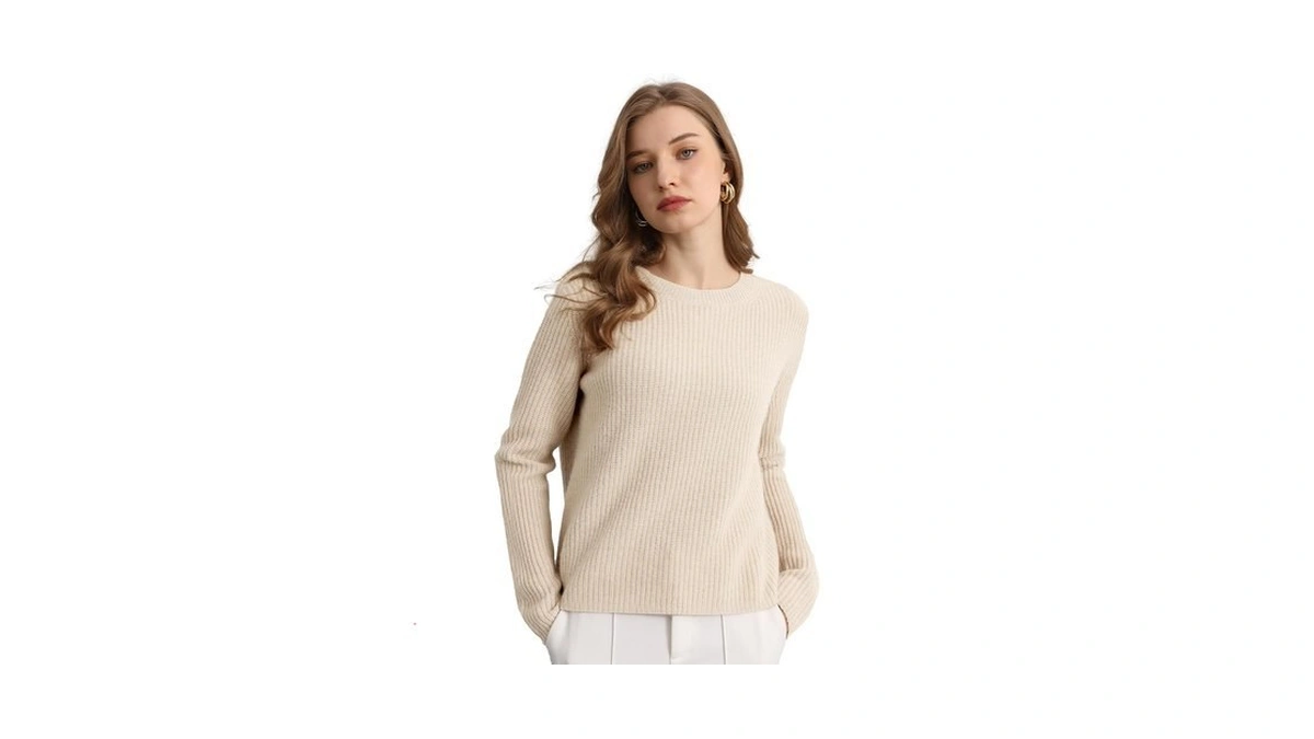Greenmount Cashmere Sweaters For Women Essential Crewneck Ribbed Long Sleeve