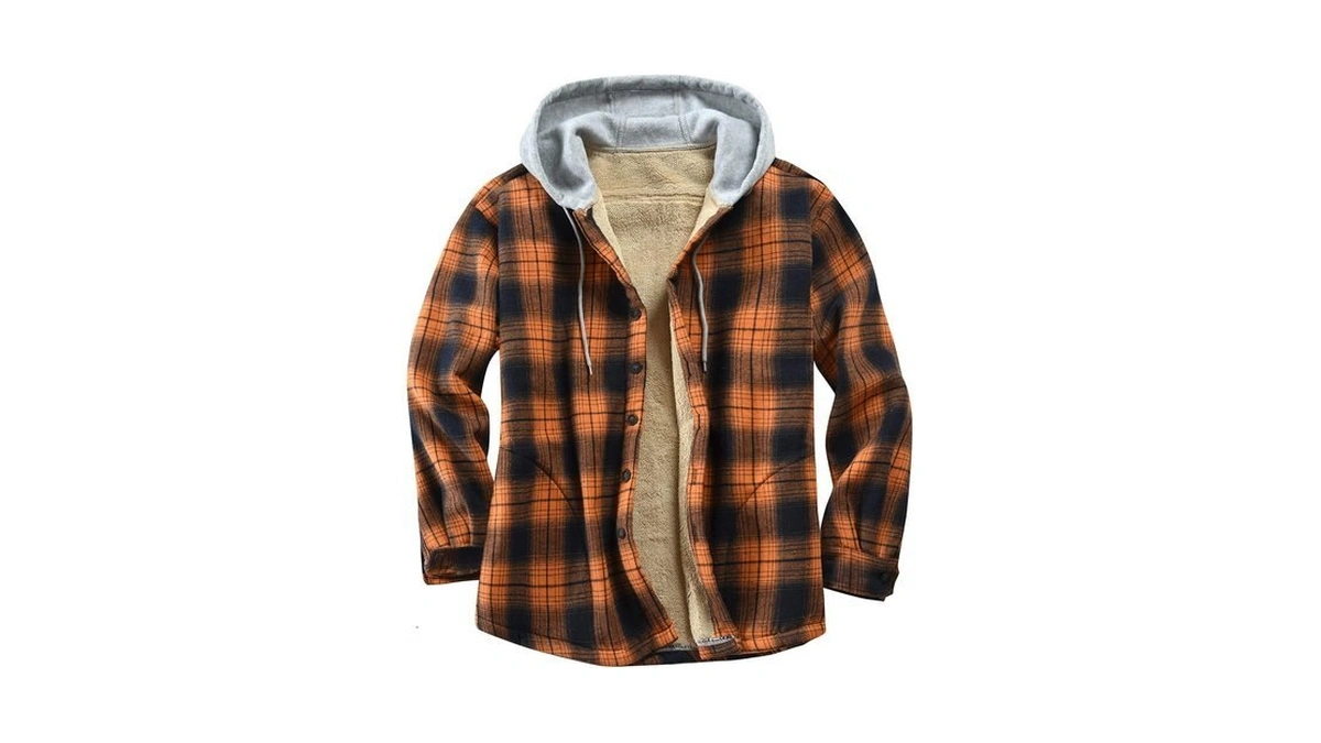 Derbars Men Plaid Hooded Shirt Button Down Outdoor Shirt Jacket