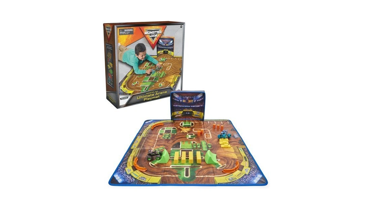 Monster Jam Ultimate Arena Playmat, 2 Trucks & 20 Accessories,