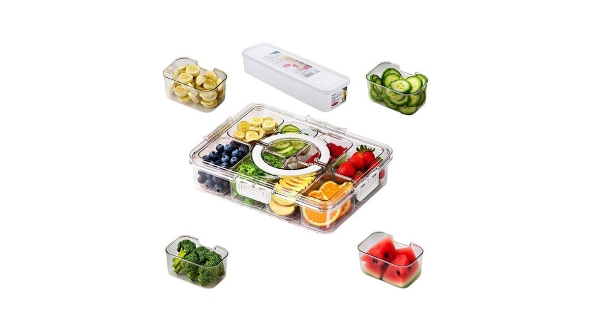 Ebiefly Snackle Box With Ice Pack,serving Tray,8 Compartment Divided Bento