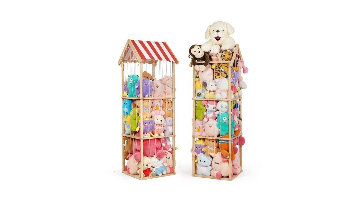 Wooden Stuffed Animal Storage Zoo 3-tier, Anti-tip Plush Toy Organizer