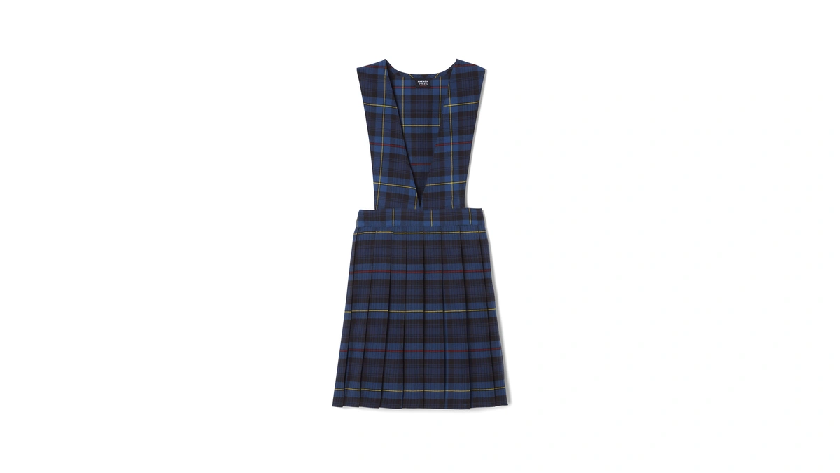 French Toast Girls' Plaid V-neck Pleated Jumper, Blue & Red