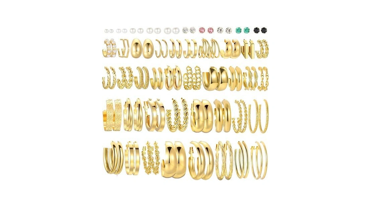 46 Pairs Gold Hoop Earrings Set For Women, Fashion Hypoallergenic