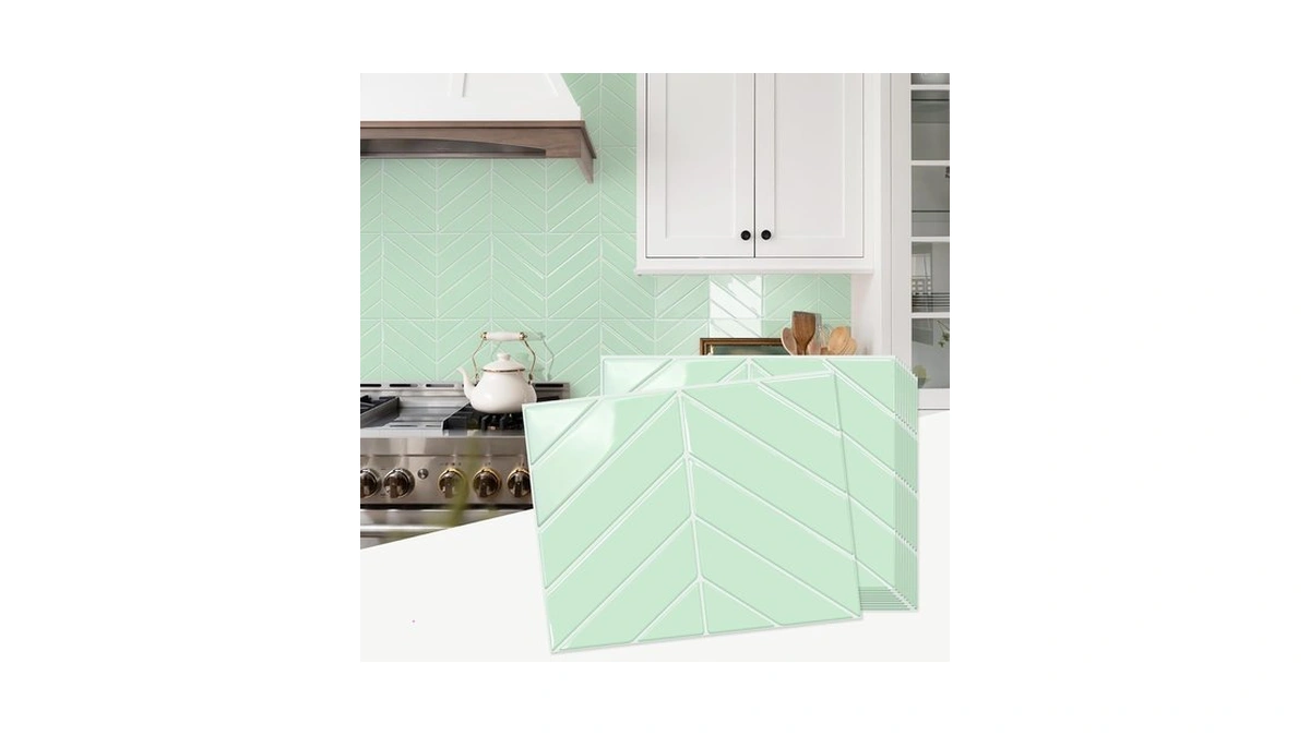 Stickgoo Herringbone Peel And Stick Backsplash, Light Green, 10 Sheets