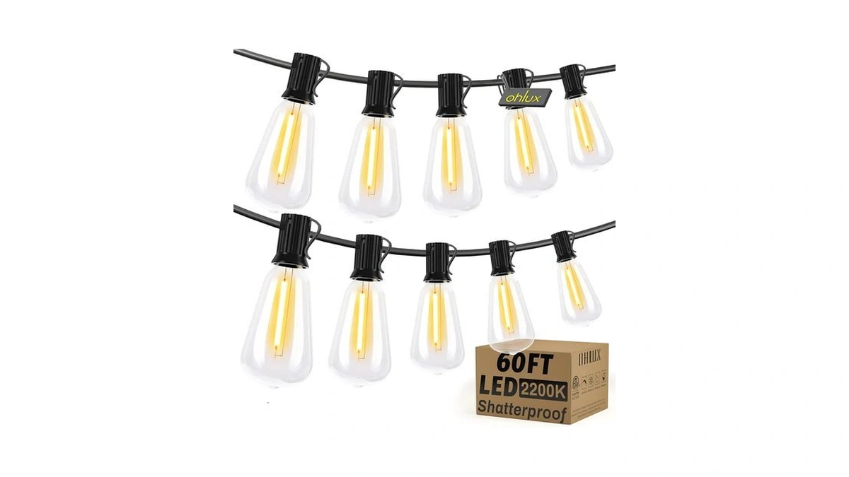 Ohlux Bistro String Lights Outdoor, 60ft Deck Lights With 32