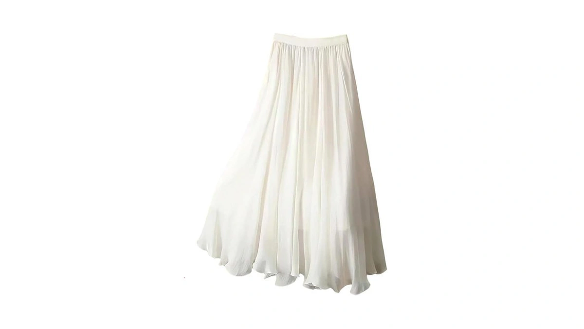 Roseseek Women's Mesh Sheer Ruffle A Line Midi Skirt Long