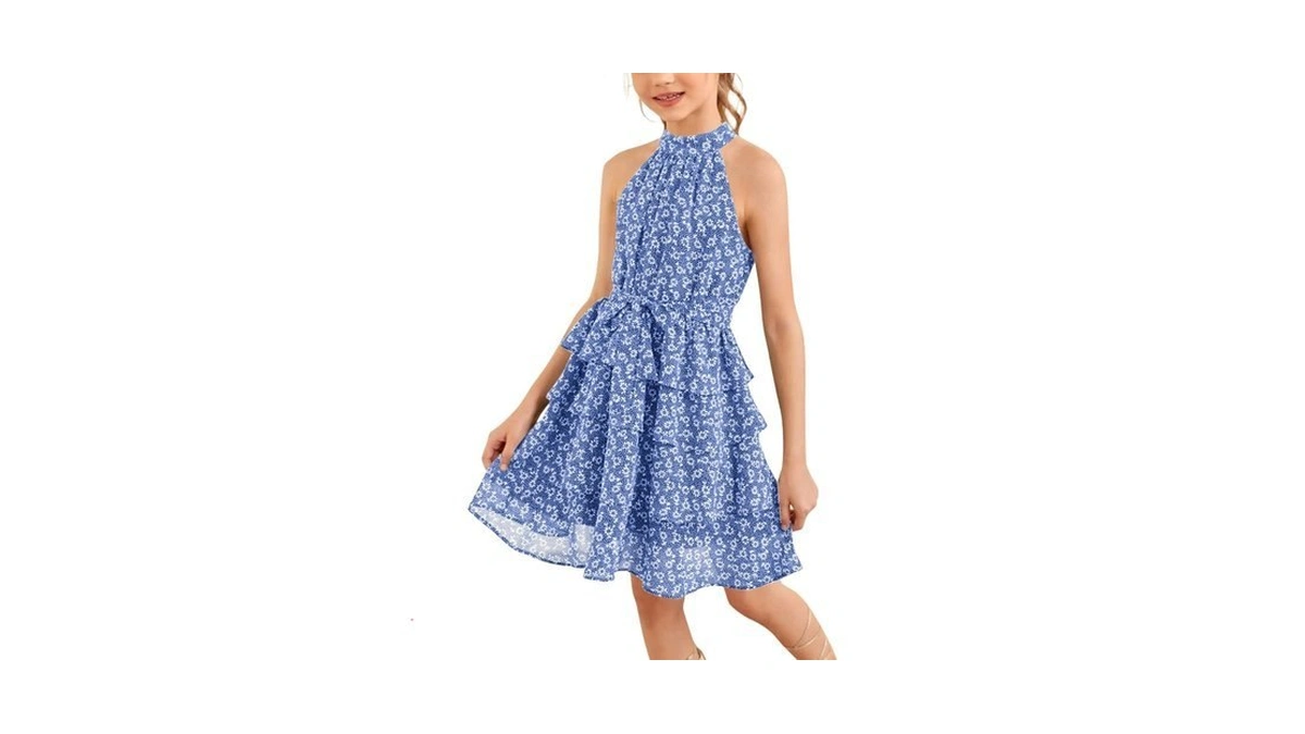 Imily Bela Girls Floral Ruffle Dress Halter Neck Kids Chiffon