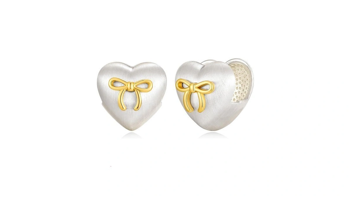 Cufelmu Brushed Silver Heart Huggie Earrings For Women Bow Knot