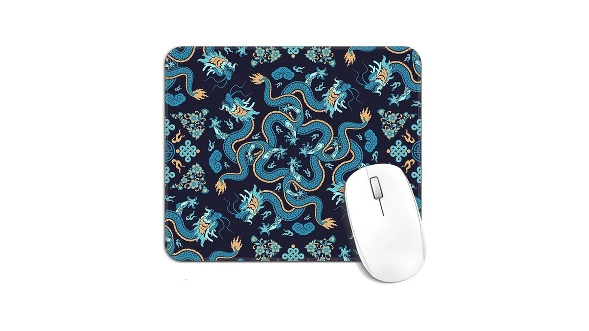Cquwb Blue Chinese Dragon Mouse Pad, Mystical Traditional Asian Oriental