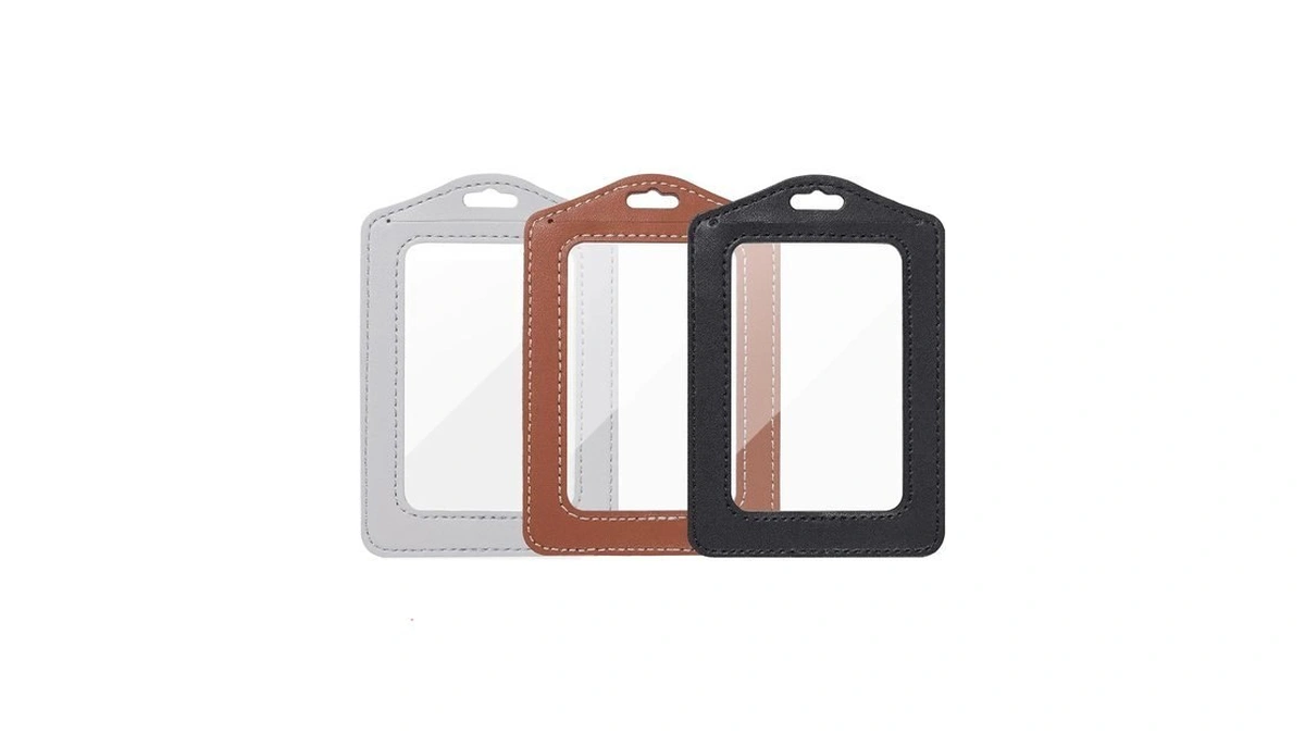 Vividwise 3 Pcs Vertical Leather Badge Holders, Black/brown/gray Id Holder