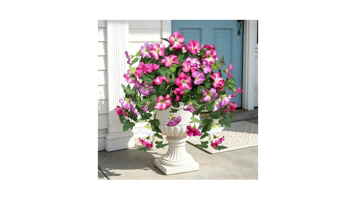 Flortevera Artificial Fake Flowers Plants For Outdoor, 2pcs Rose Purple