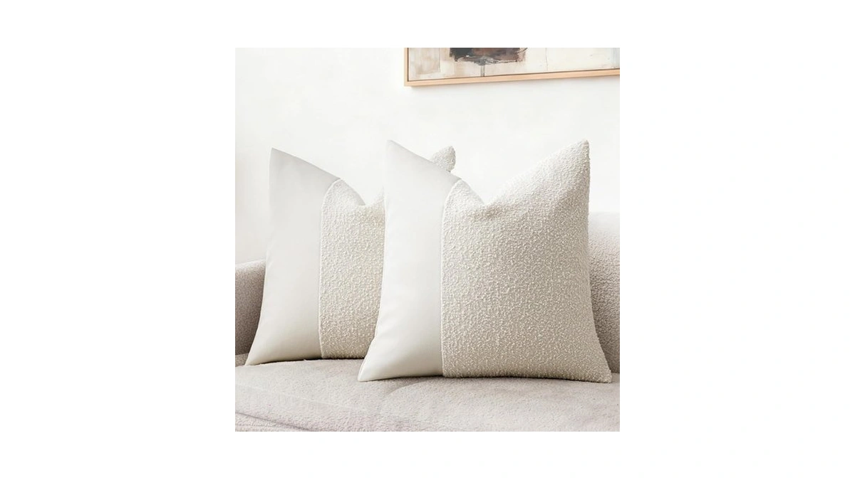 Aootoolink Faux Leather Fluffy Boucle Throw Pillow Covers 22x22 Inch