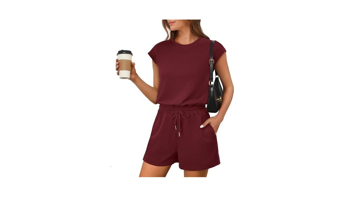 Anrabess Rompers For Women Summer 2026 Casual Cap Sleeve Crewneck