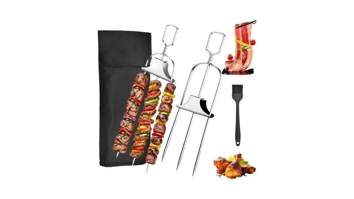 3 Prong Bbq Skewers For Grilling, 14.7 Inch Stainless Steel