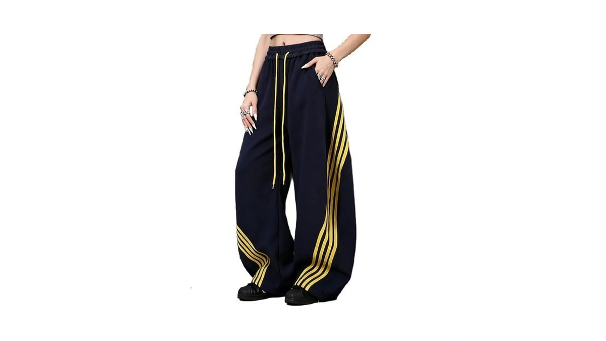 Emmiol Women’s Y2k Baggy Barrel Striped Sweatpants High Waisted Wide