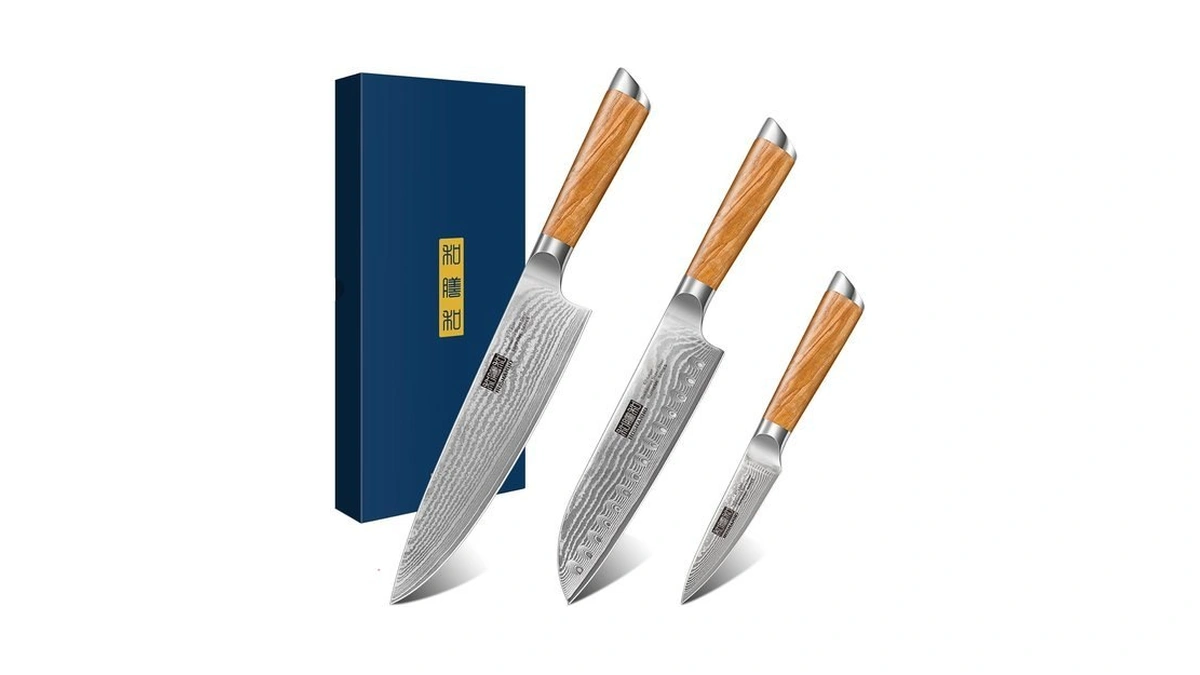 Hoshanho Damascus Kitchen Knife Set 3pcs, Sharp Chef/santoku/fruit Knives