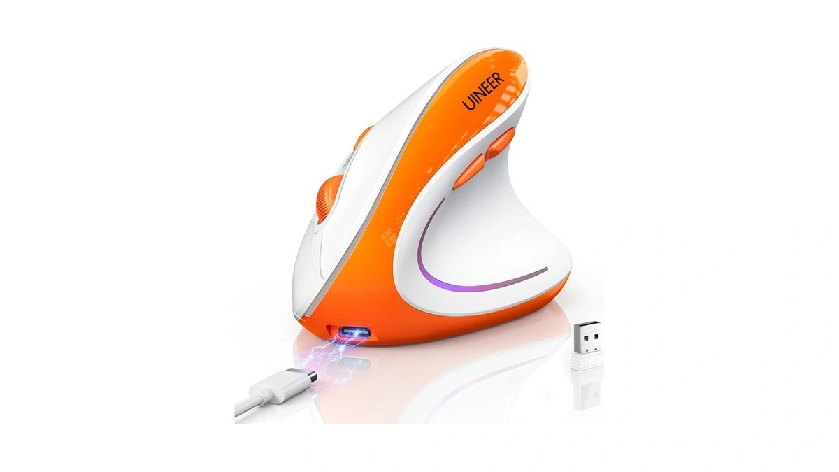 Uineer Ergonomic Vertical Mouse, Tri-mode Wireless, Rechargeable, 4 Dpi
