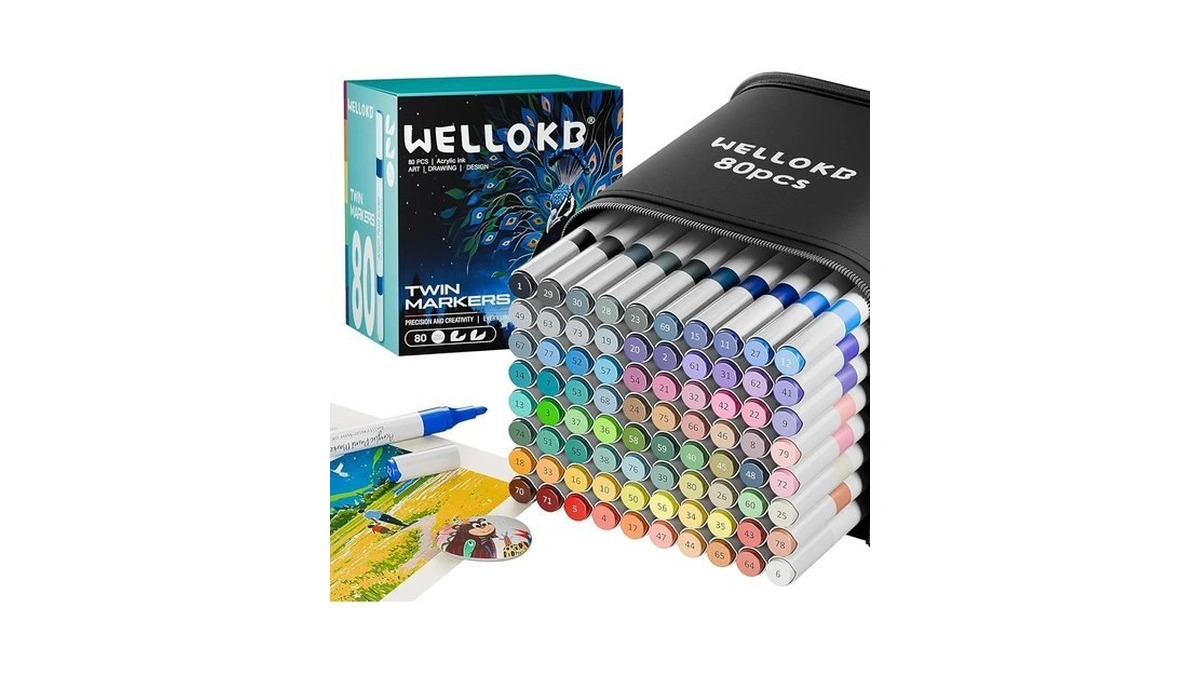 Wellokb 80 Colors Dual Tip Brush & Fine Acrylic Paint