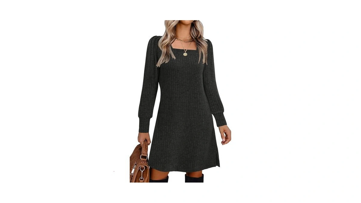 Womens Black Sweater Dress Casual Long Sleeve Midi Fall Winter
