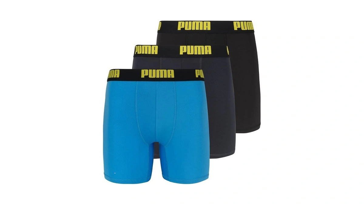 Puma Mens 3 Pack Performance Boxer Briefs, Bright Blue, Large