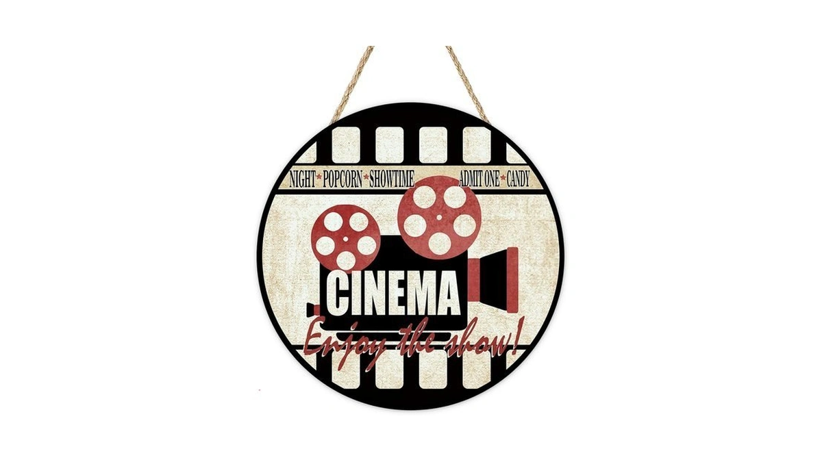 Bolisom Vintage Cinema Movie Night Front Door Sign, Retro Enjoy
