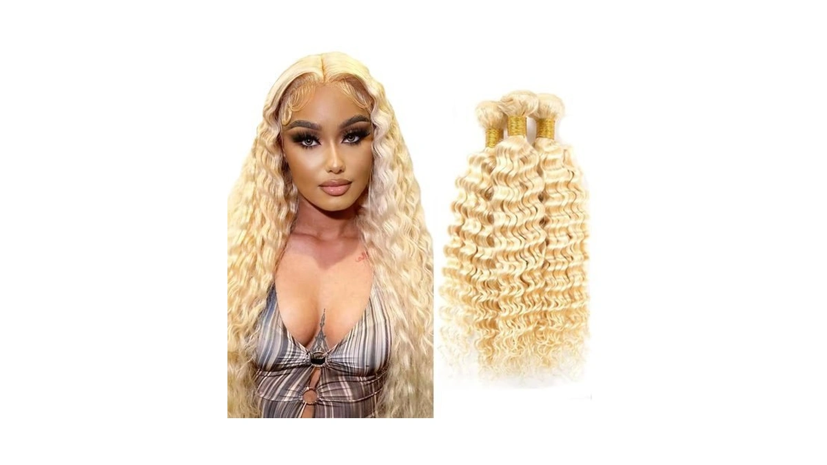 330g Blonde Bundles Human Hair 613 Deep Wave 3 Bundles