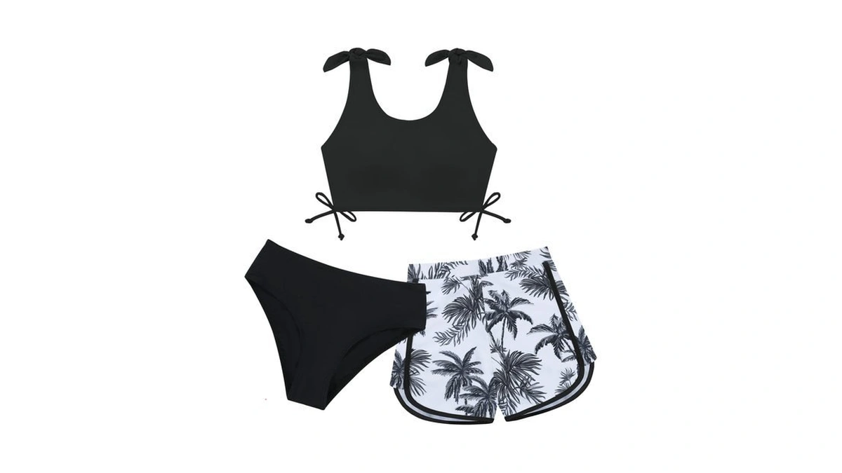 Girls Swimsuit Bikini Set 3 Piece Kids Tropical Print Swimwear