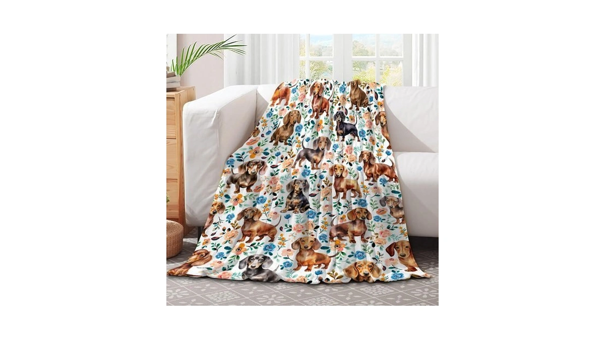 Jl-joylively Dachshund Blanket, Wiener Dog Throw For Boys Girls, Floral