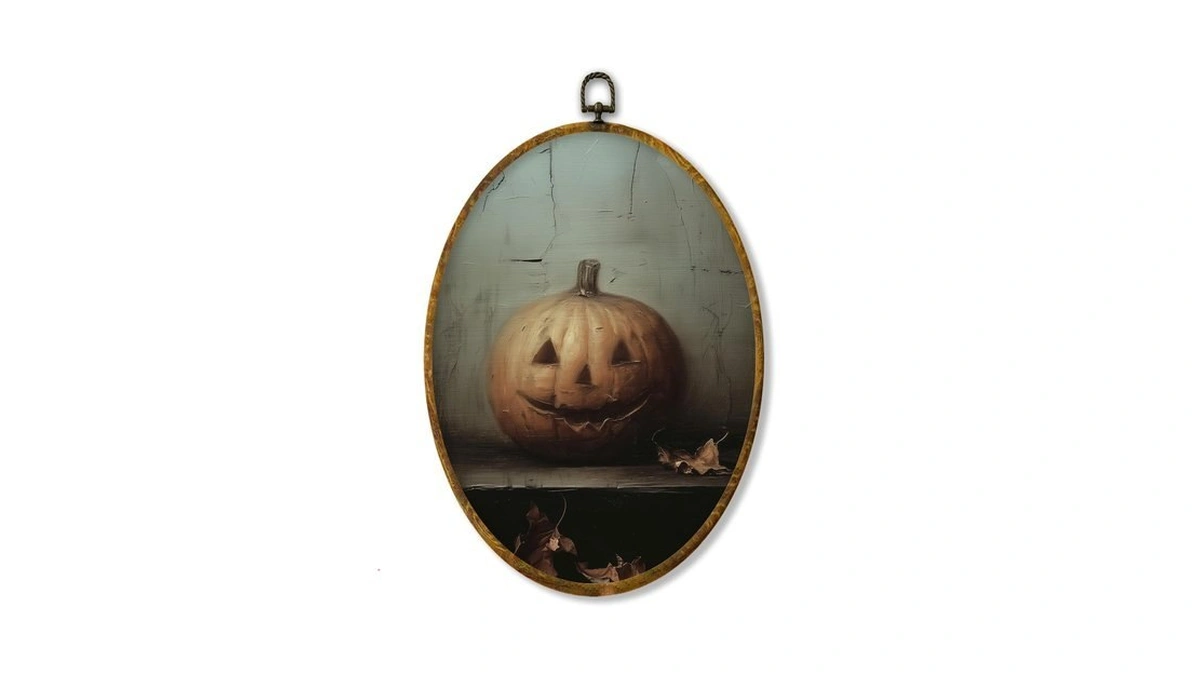 Xph Vintage Halloween Fall Pumpkin Oval Wall Art Framed 8.6x11.4