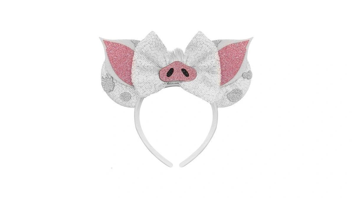 Brylla Cute Pig Headband For Women Sequin White Bows Headband