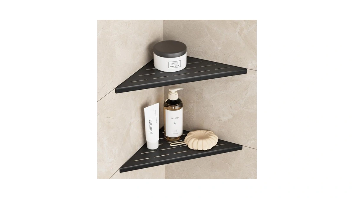 Neodrain 10 Inch Black Corner Wall Shelf For Tile Wall