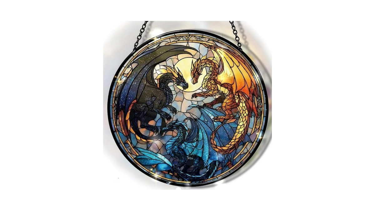 Dragon Stained Glass Window Hanging Suncatcher 7.8 Inch